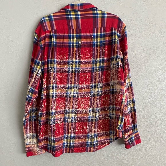 Old Navy Button Down Mens Size XL Plaid Red Bleached Long Sleeve Custom Unique - Picture 8 of 8